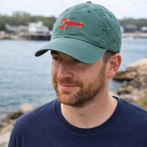 Harding Lane Green Needlepoint Lobster Hat Adjustable Cotton Cap